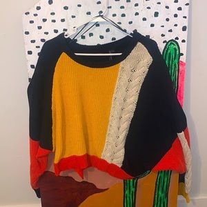 Lightweight Cropped Multi-Color, Pattern Sweater